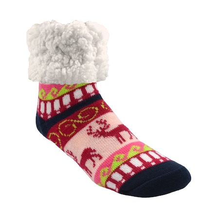 Pudus Unisex Classic Reindeer Raspberry One Size Fits Most Slipper Socks Red RD-RSB-C